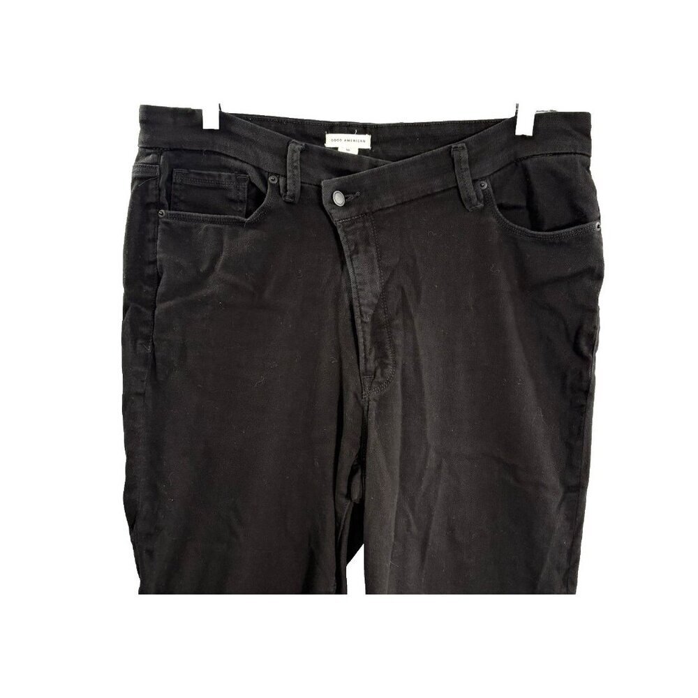 GOOD AMERICAN Women High Rise Jeans Sz 16 Black‎ Offset Zipper Unique 67-16